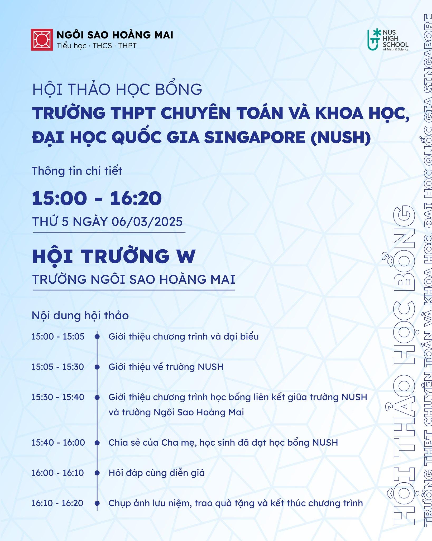 Hội thảo học bổng NUSH: Cơ hội học bổng toàn phần cho học sinh Ngôi sao Hoàng Mai